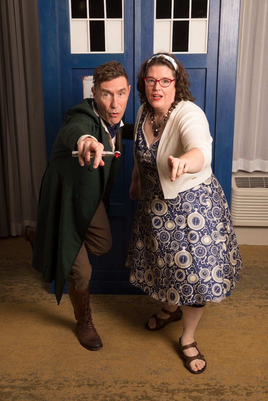 Paul McGann with Nancy Norbeck in front of a TARDIS